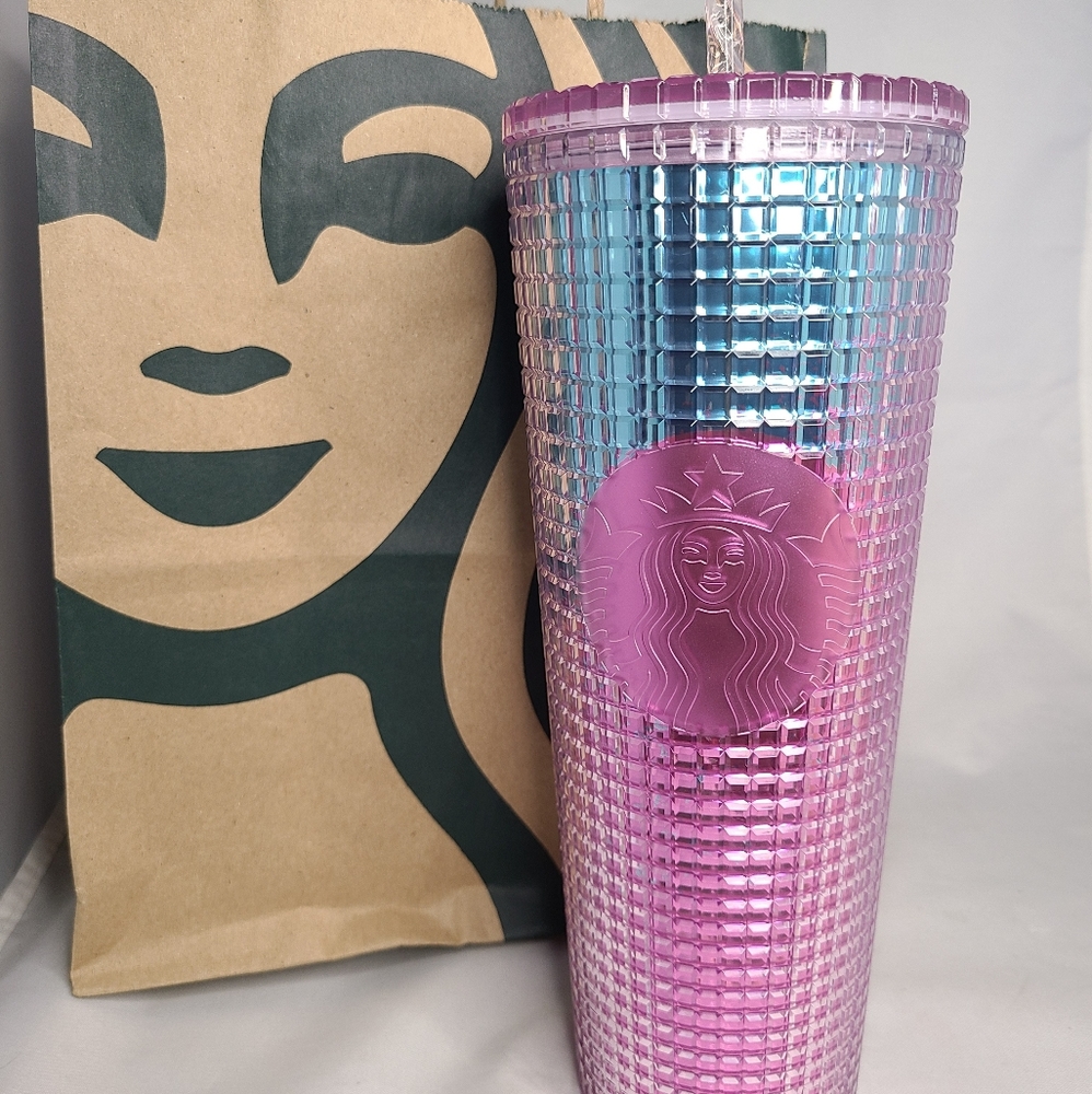 Starbucks Summer 2021 Pink Blue Grid Tumbler NWT